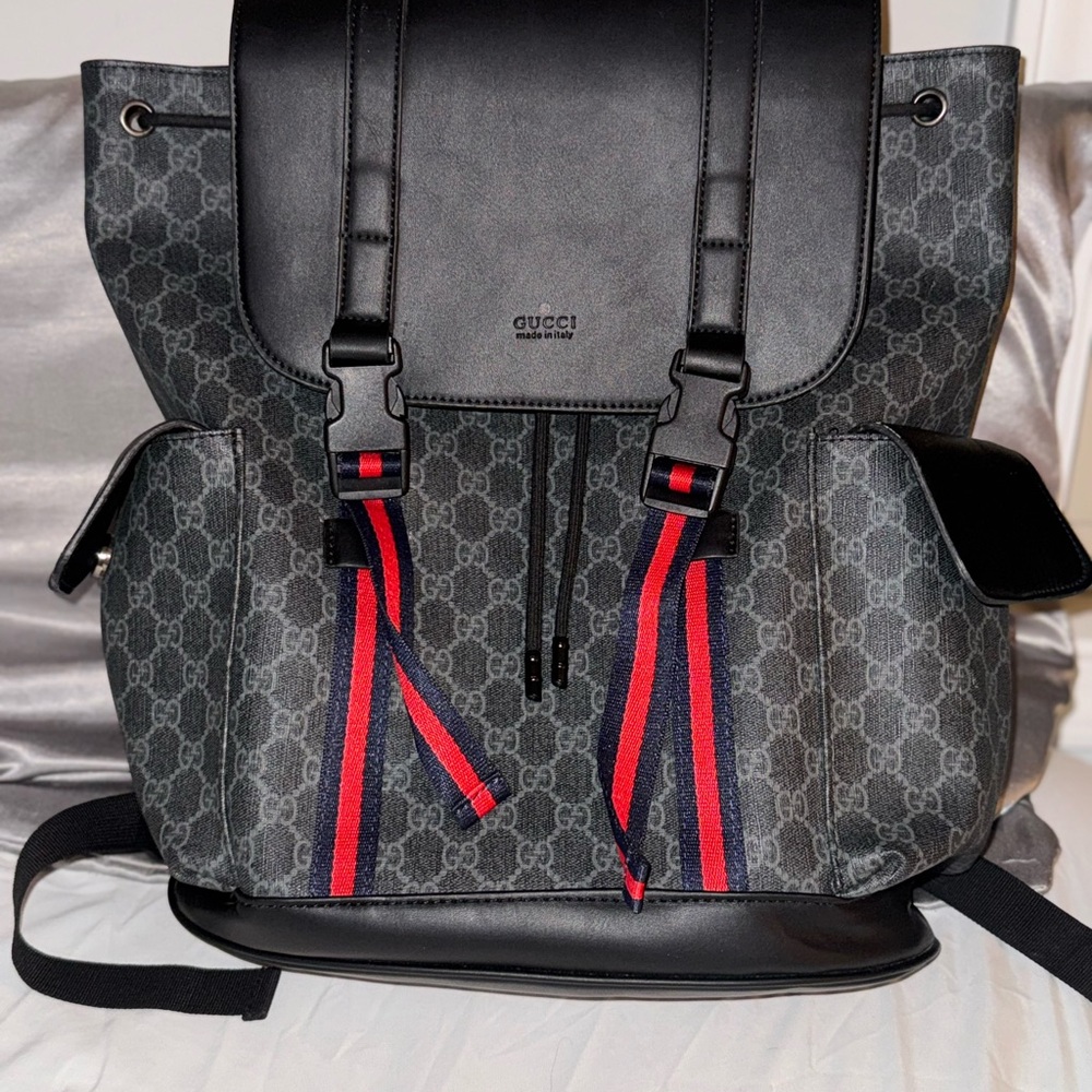 Gucci Black and Gray GG Monogram Backpack